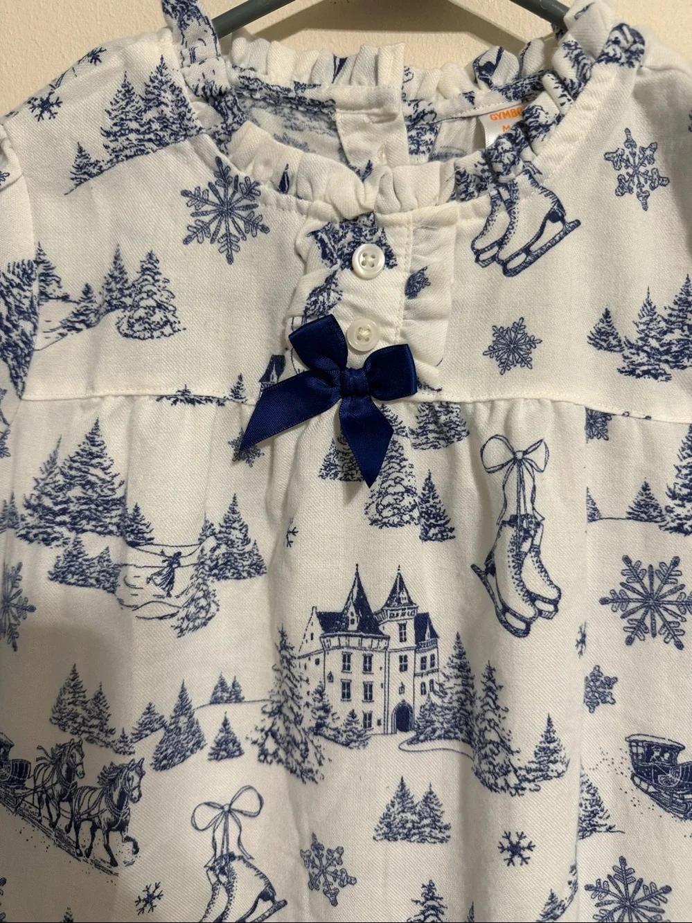 Gymboree White and Blue Winter Village Ruffle Nightgown